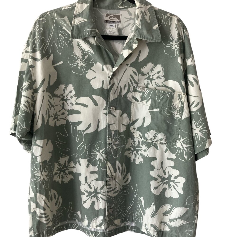 Quiksilver Gray Hawaiian Button Down Size M Shirt